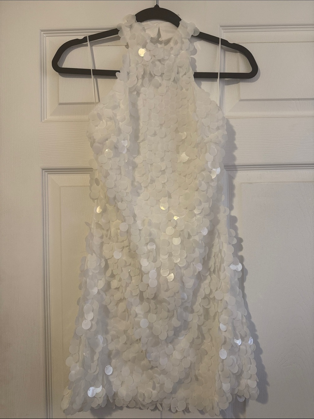 12th Tribe White Sequin Backless Halter Dress